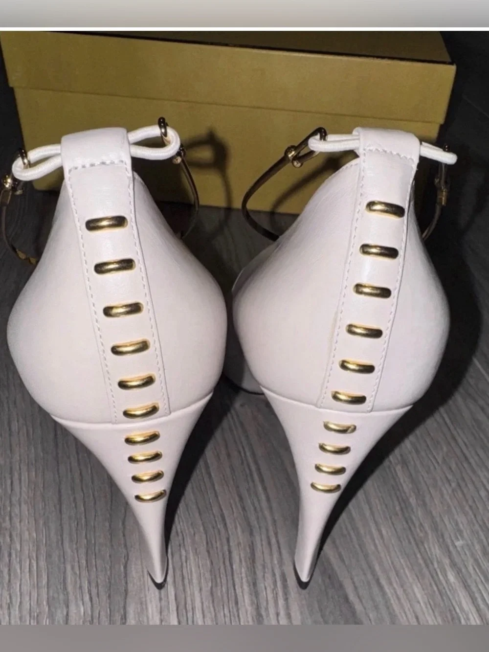 Fendi beige leather pumps with gold ankle straps and studs *New in box*